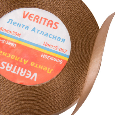 Лента атласная Veritas шир 6мм цв S-007 бежевый темный (уп 30м)1