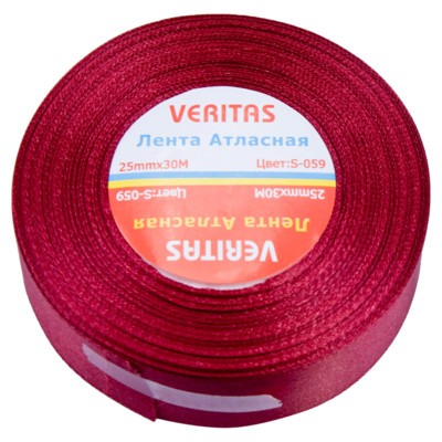 Лента атласная Veritas шир 25мм цв S-059 бордовый (уп 30м) (2)